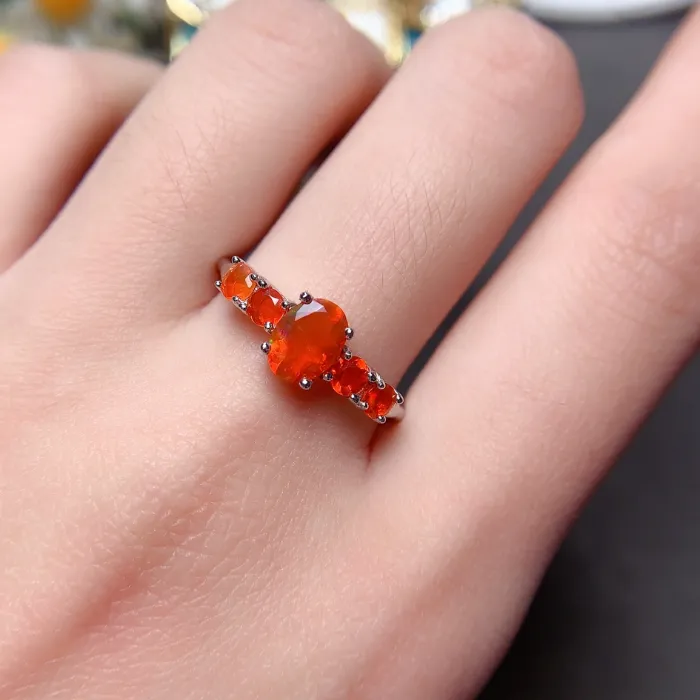Authentic YULEM 100% Mexicro orange Opal Ring 5x7mm Opal Silver Ring 925 Silver Opal Jewelry