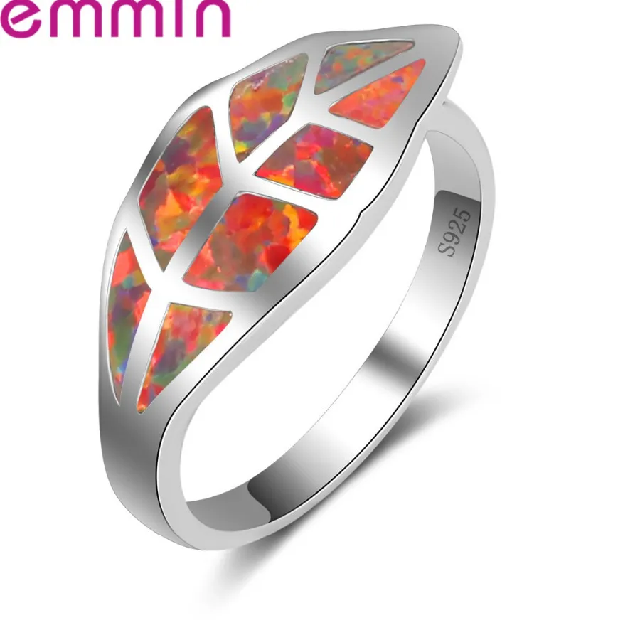 Authentic Unique Leaf Style Women Men Ocean Blue Fire Opal Rings 925 Sterling Silver Wedding Party Engagement Ring Love Jewelry