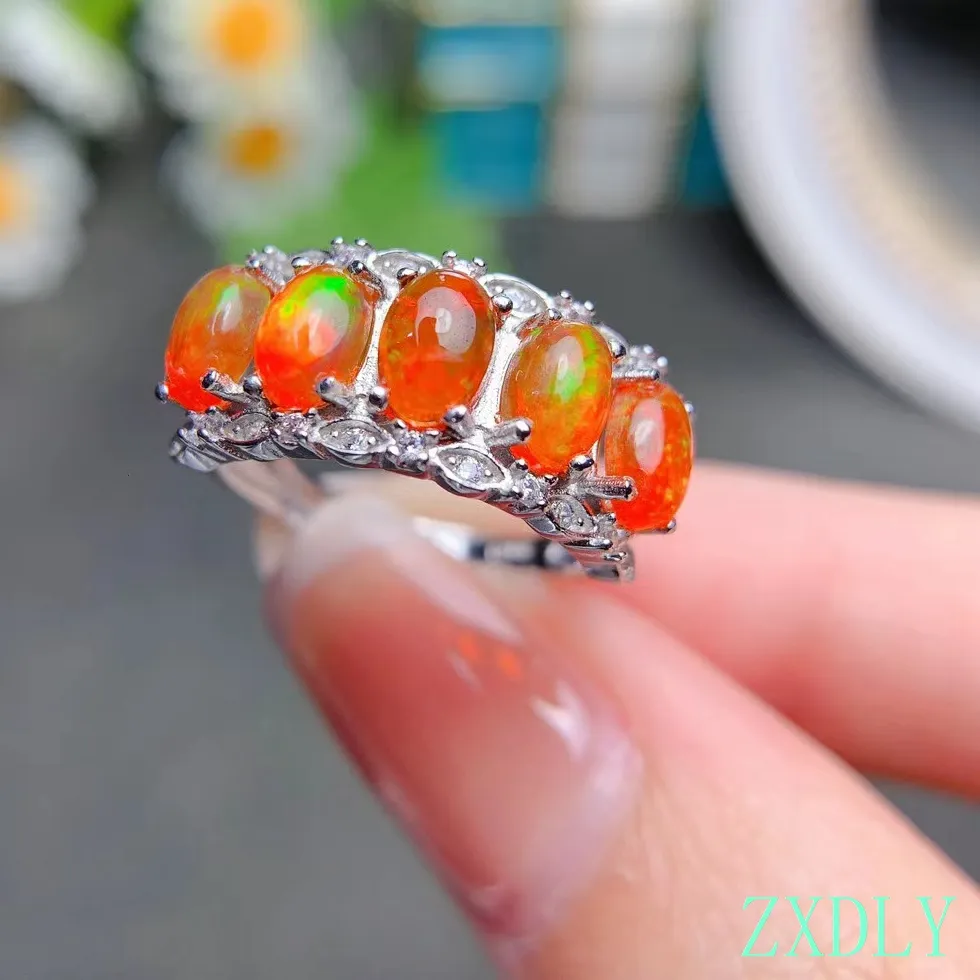 Authentic Newest Opal Ring Real 925 Sterling Silver Fine Jewelry Natural Gemstone Good Colorful Fire Secret Birthstone