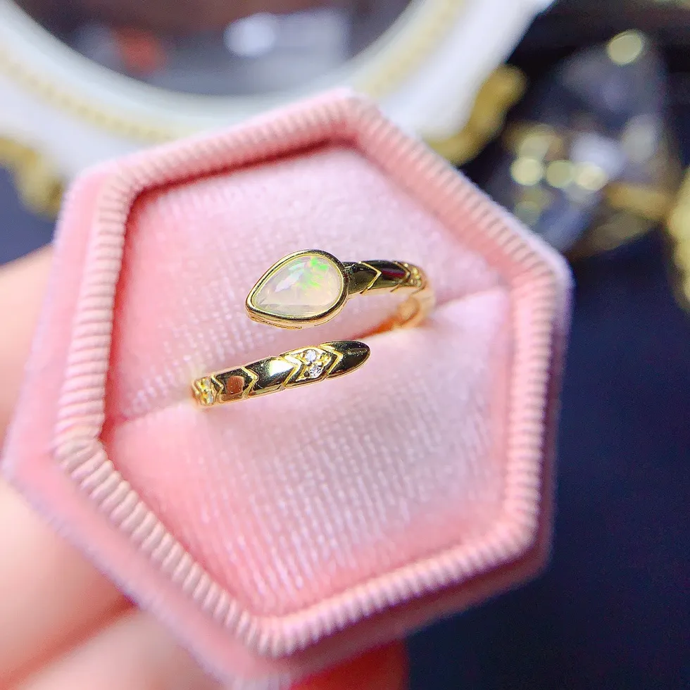 Authentic Natural Water Drop Opal Ring S925 Silver Snake Ring 4*6mm Free Shipping To Luxury Jewelry Designers