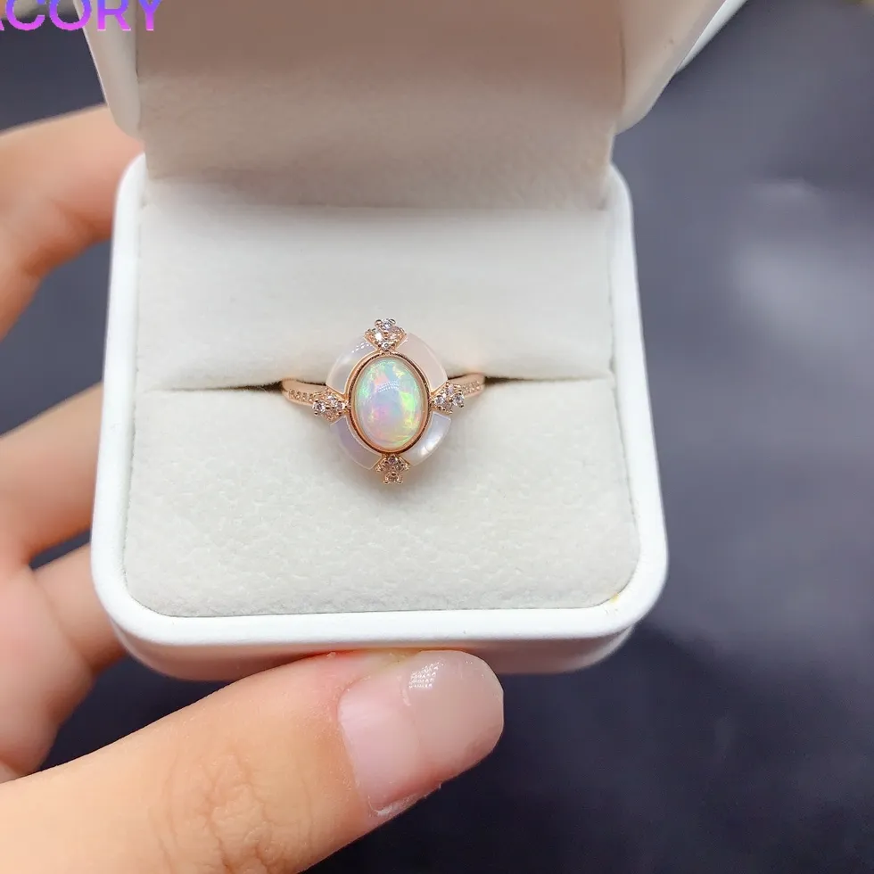 Authentic Engagement natural Opal ring female luxury dating ring silver 925 jewelry certification original free Valentine's Day gems.