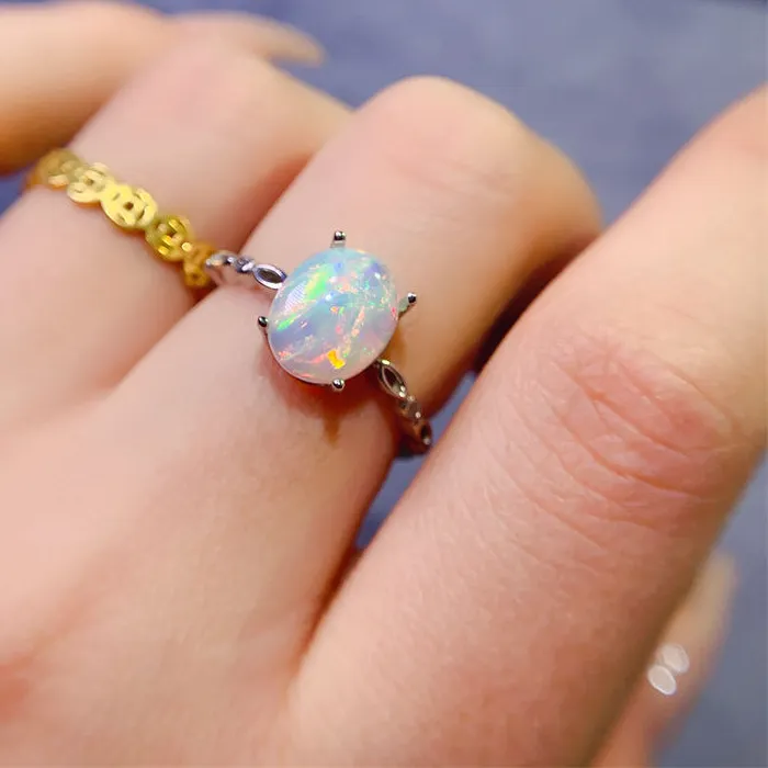 Authentic Exquisite Temperament Madam Natural Opal Ring S925 Sterling Silver Genuine Designer Jewelry Gift