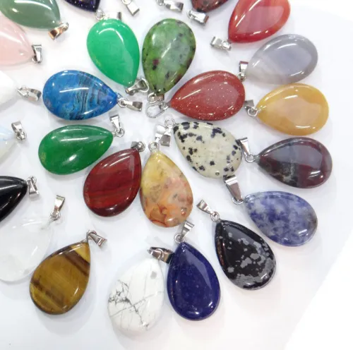 Authentic Natural stone tiger eye lapis Turquoises Quartz Crystal Opal Teardrop pendants for diy jewelry making necklace Accessories12pcs