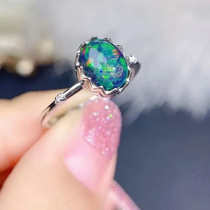 Authentic Celestial Opal Whisper Ring – 6×8mm Mystic Silver
