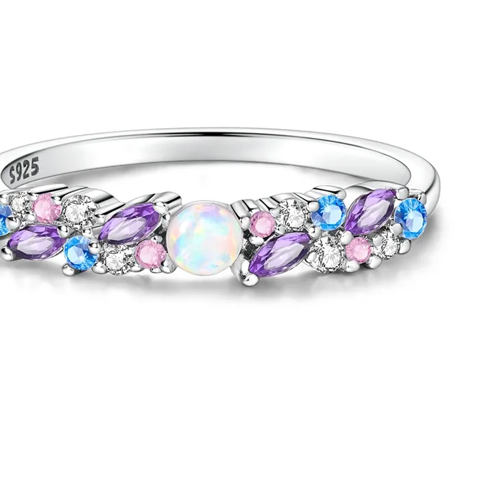 Authentic Original 925 Sterling Silver Ice Water Blue Purple Opal Ring For Women Fit Wedding Party Jewelry