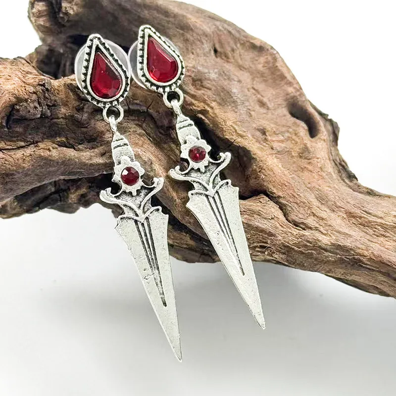 Authentic DIY accessories Cross-border retro dark gothic stud earrings personalized inlaid ruby ear jewelry