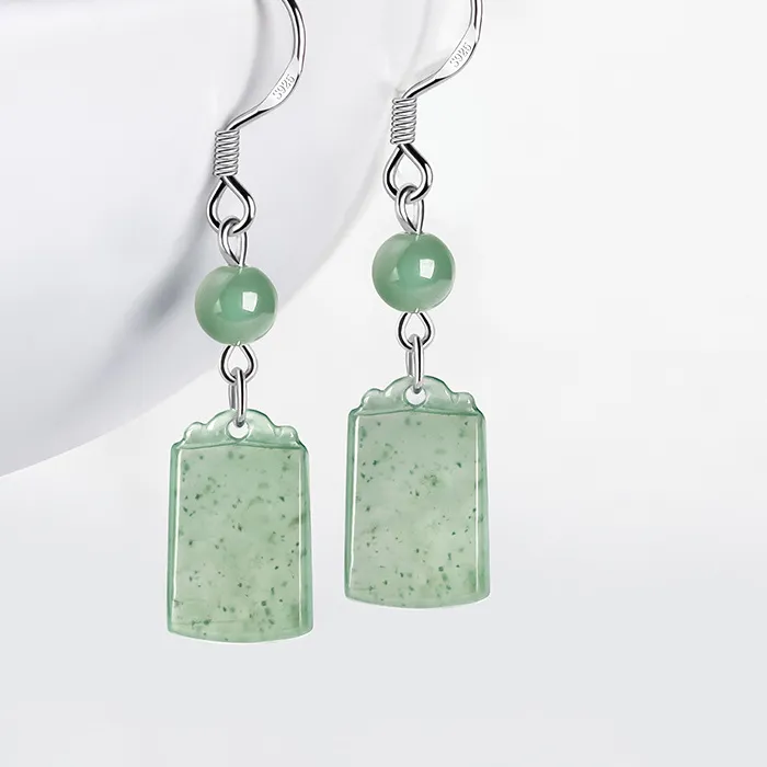Authentic Myanmar Jade Earrings Real Burmese Jadeite Natural Jewelry Stone Emerald Vintage Lucky Charm Talismans Accessories