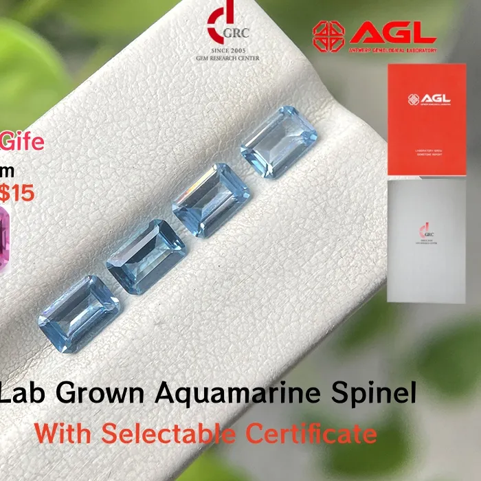Authentic Premium Quality Lab Grown Aquamarine Spinel Emerald Cut Flame Melted With AGL Certificate Loose Gemstone For Fine Jewelry Making