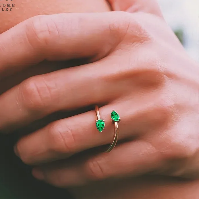 Authentic Open Ring Custom Two Pear-shaped Moissanite Ruby Sapphire Emerald 925 Sterling Silver Wealth Snake Premium Jewelry Gifts Charms