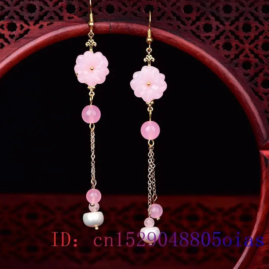 Authentic Blossoming Good Fortune: Pink Jade Flower Earrings