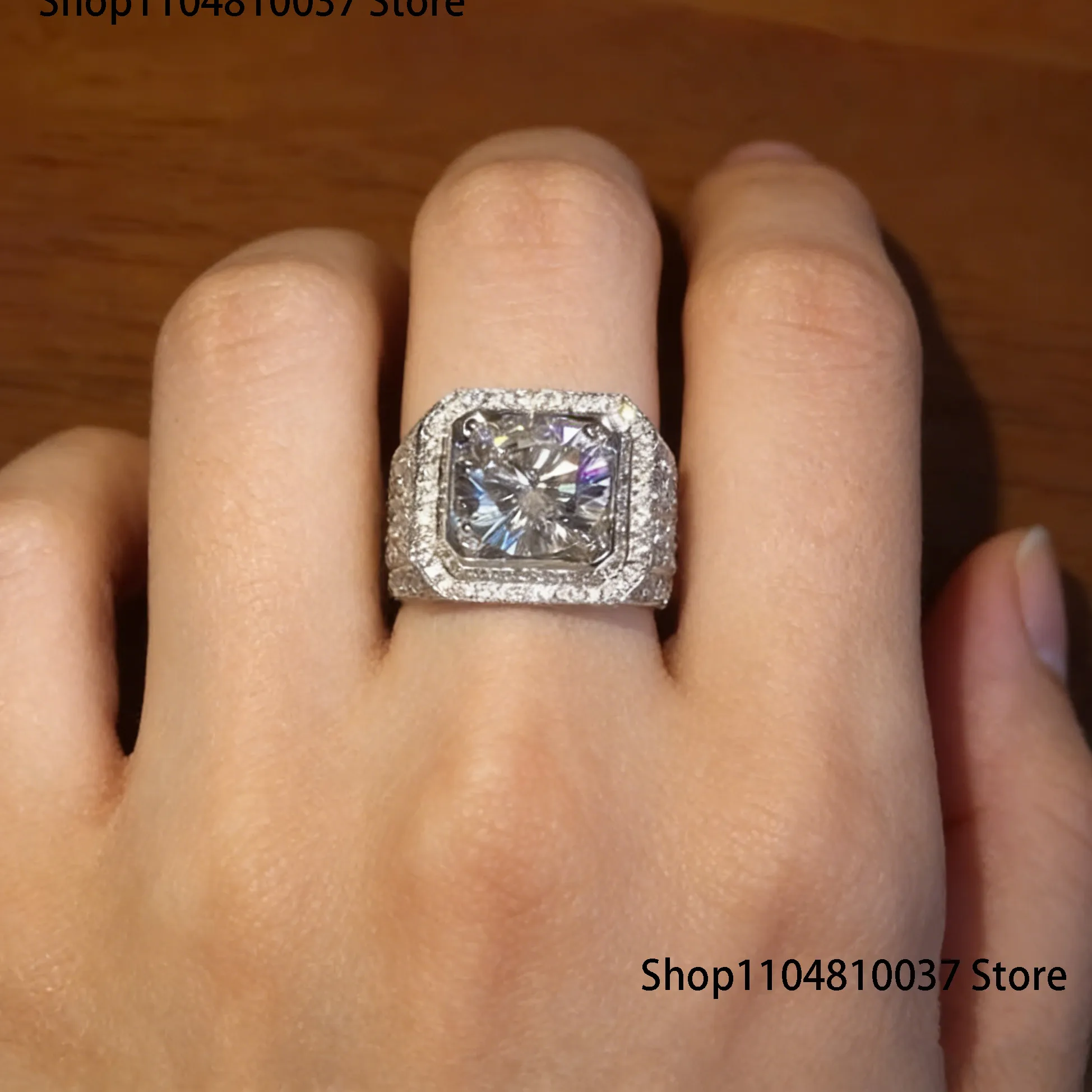 Authentic 925 Sterling Silver Ring With 2Ct Simulated Diamond Band Sapphire Jewelry Size 8- 13- 'S