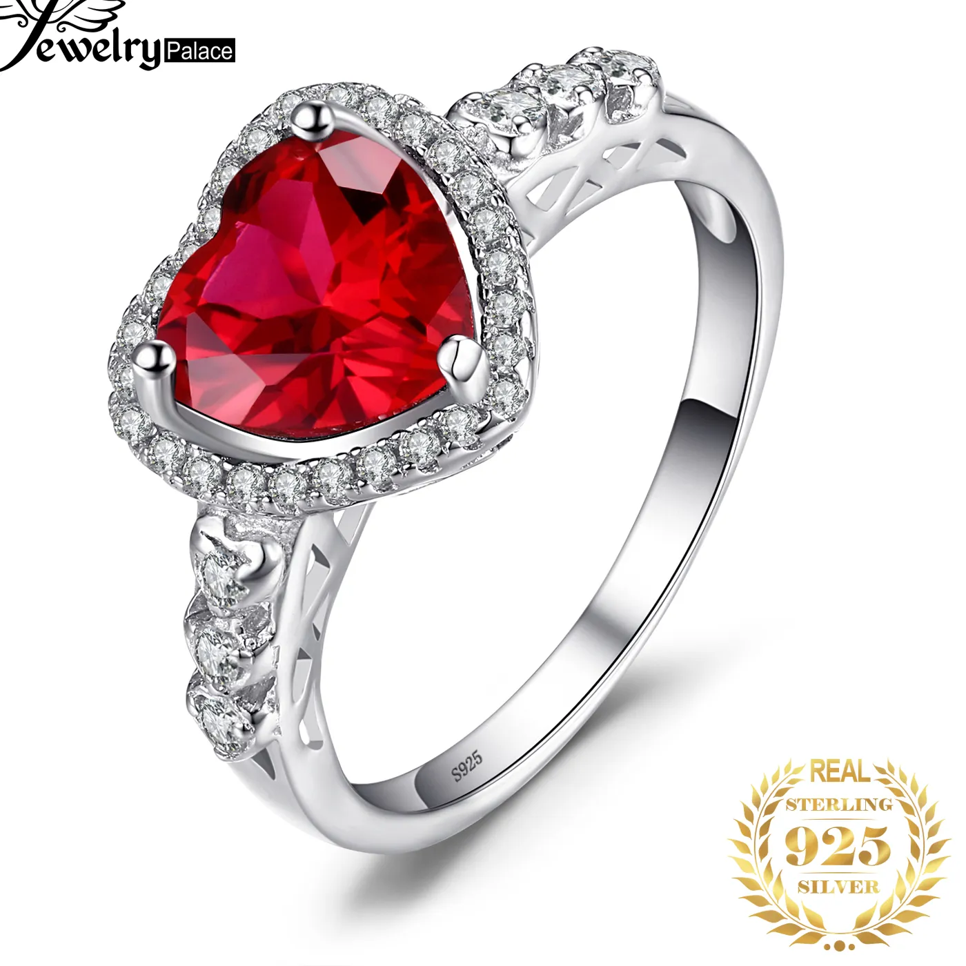 Authentic Jewelrypalace Heart Love 2.5Ct Created Red Ruby 925 Sterling Silver Ring Gemstone Jewelry