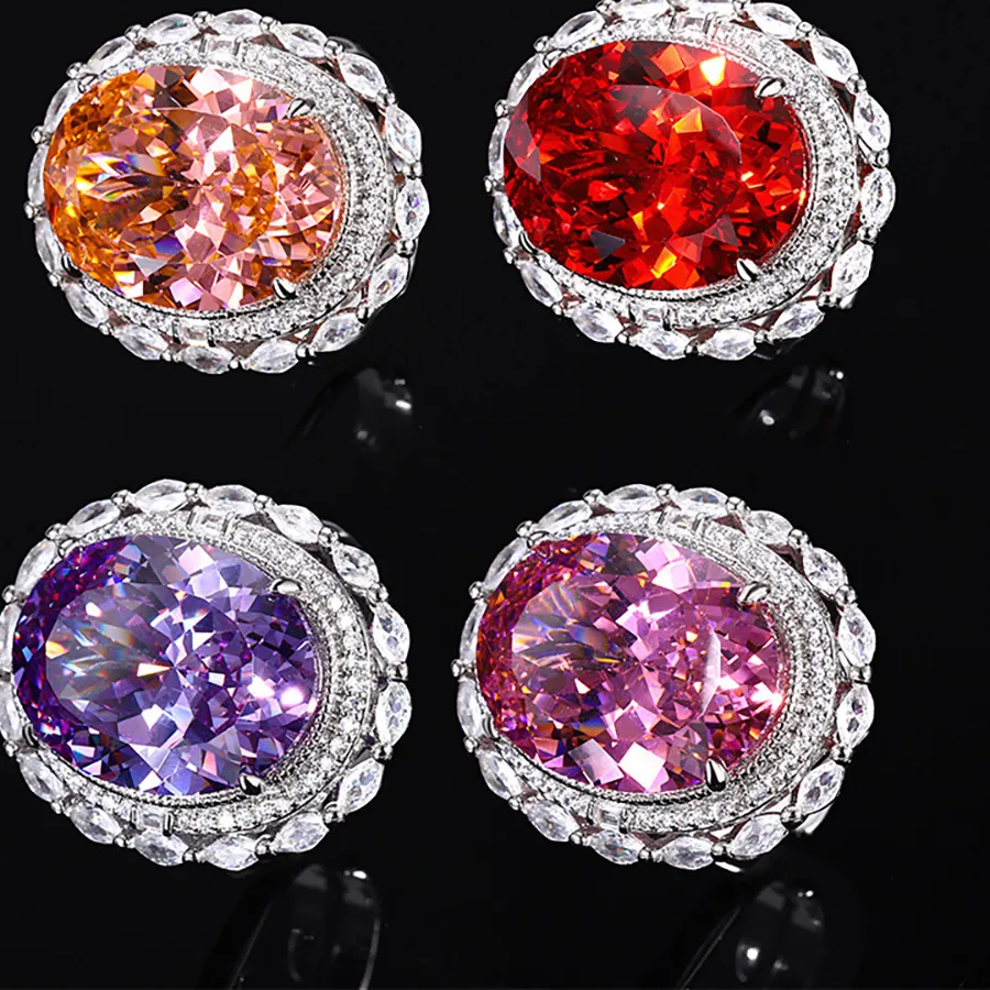Authentic Vintage 15*20MM Ruby Pink Quartz Tourmaline Amethyst Rings Gemstone Party Fine Jewelry for Women Famale Accessories Bithday