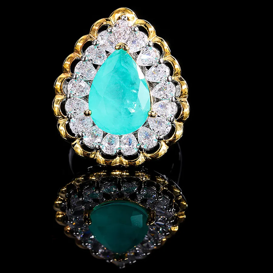 Authentic 2022 10 14Mm Ruby Emerald Paraiba Tourmaline Rings Lab Diamond Bands Gemstone Fine Jewelry Anniversary