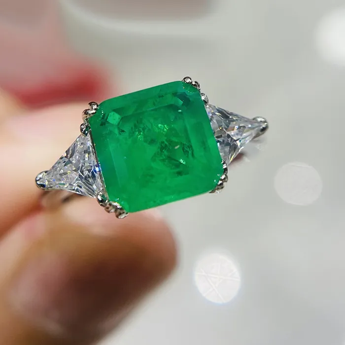 Authentic 925 Sterling Silver Paraiba Emerald Tourmaline Gemstone Rings For Women Engagement Party Wedding Jewelry 9*9mm