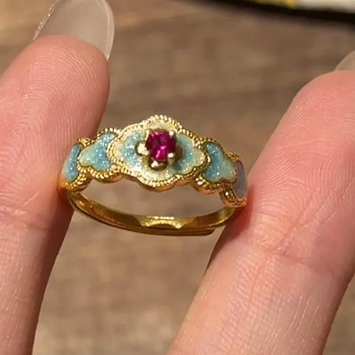 Authentic Celestial Harmony: Auspicious Cloud Ruby Ring for the Goddess Within