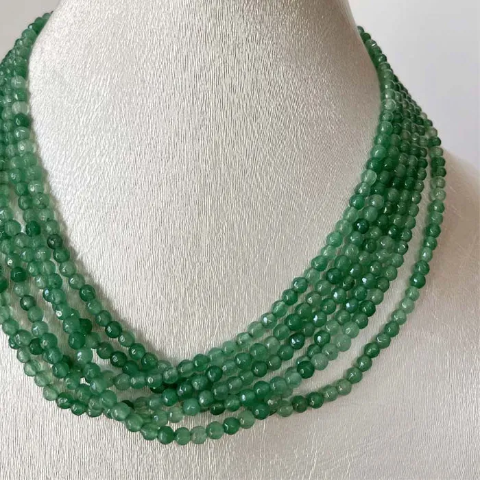 Authentic 6Layers Faceted 4MM Brazil Green Emerald Necklace Natural Stone Jewelry Noble Elegant Exquisite Bead Chain Choker Collier