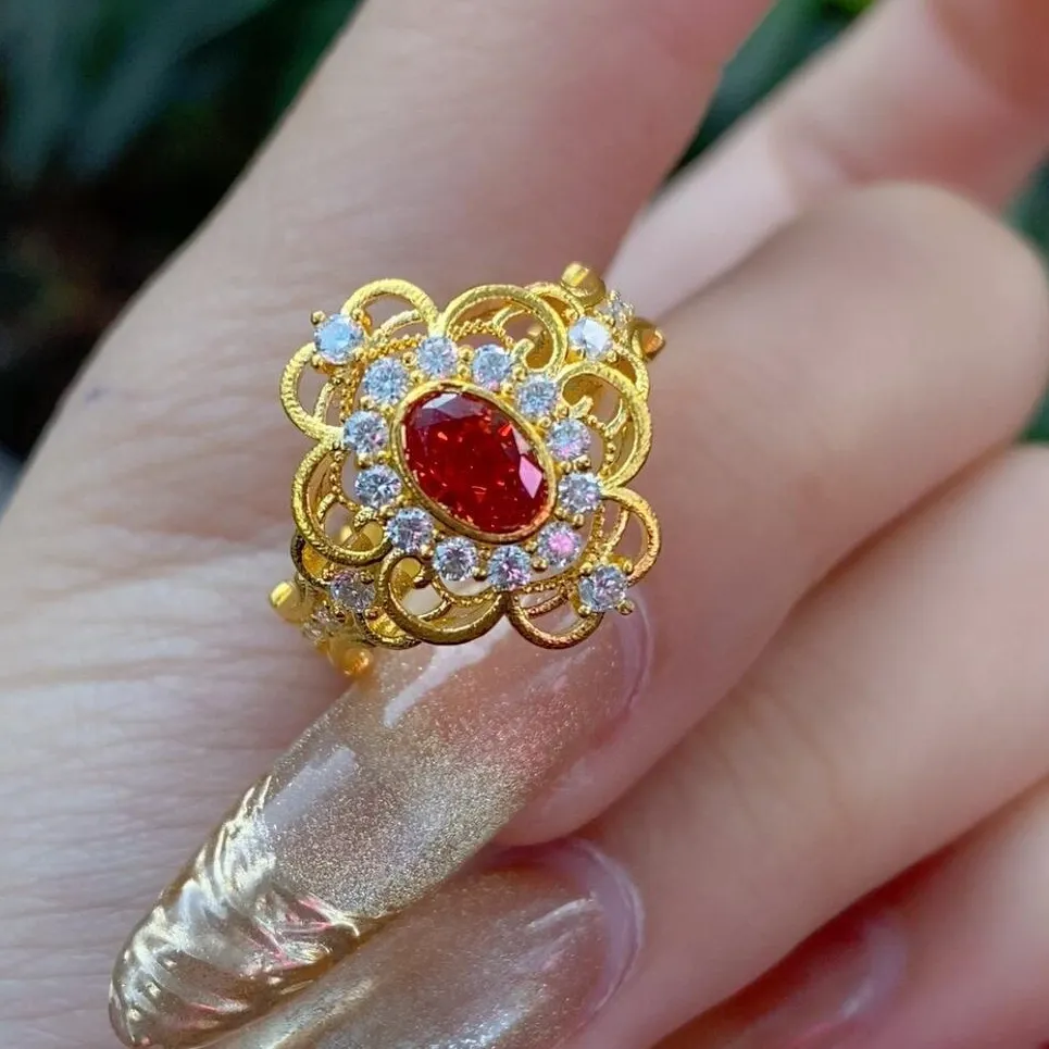 Authentic Romantic Light luxury inlaid diamond ruby exquisite rings for women high-end palace style ring wedding engagement jewelry