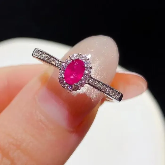 Authentic Pure 925 Silver Ring Natural Ruby Ring 3mm*5mm 0.3ct Myanmar Ruby Jewelry with 18K Gold Plating