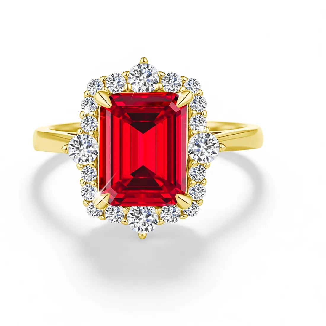 Authentic 3CT Emerald Cut Ruby Engagement Rings for Women Solid 14K Gold Filled Wedding Band Fine Jewelry Female Valentine's Day gift