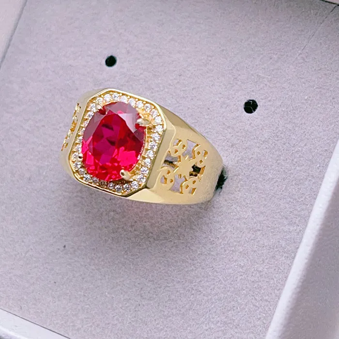 Authentic The Sovereign Crimson Flame: 18K Gold-Plated and 925 Silver Ruby Talisman for Men