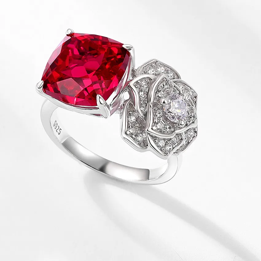 Authentic ALLNOEL 100% 925 Sterling Silver Rings For Women Lab Red Ruby Rose Flower Eternal Love Engagement Gifts Lab Diamond Fine Jewelry