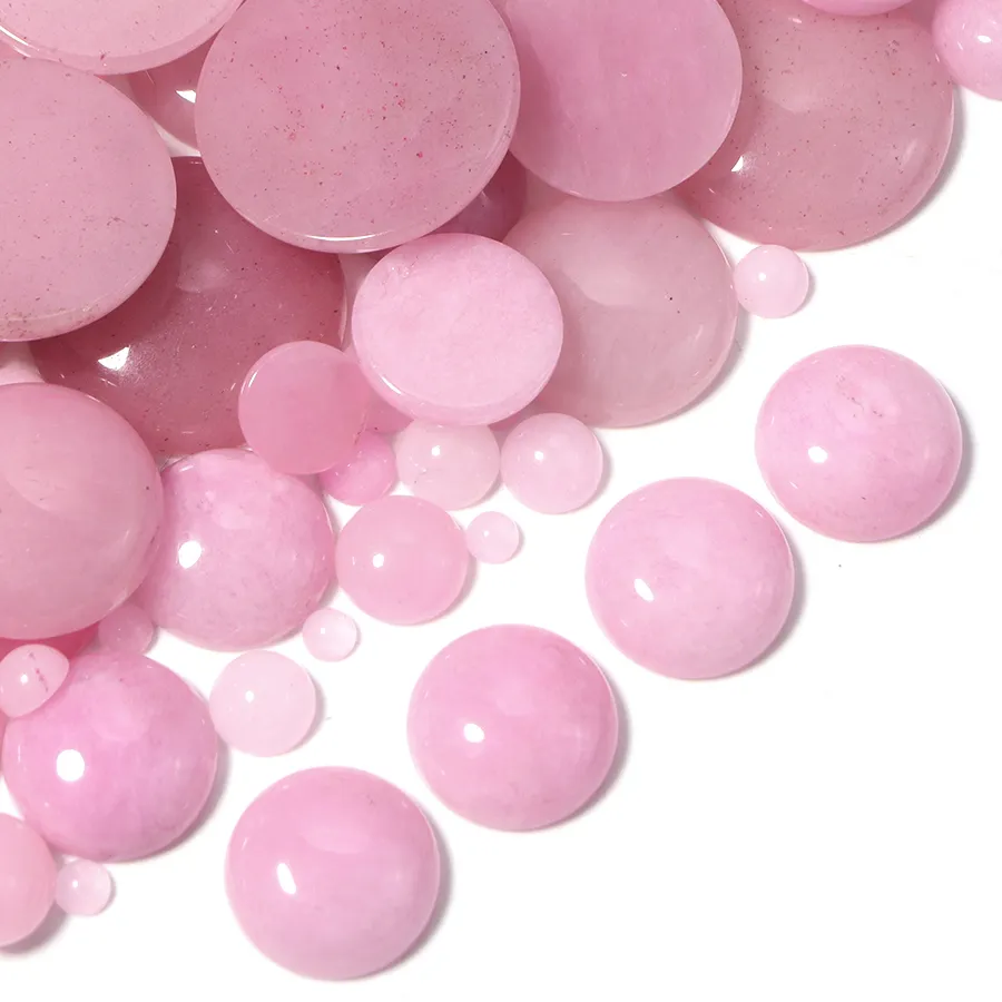Authentic 5-10pcs 4-25mm Pink Jade Cabochon Beads Round Natural Stone Cabochon Cameo For DIY Jewelry Making Ring Earring Necklace Findings