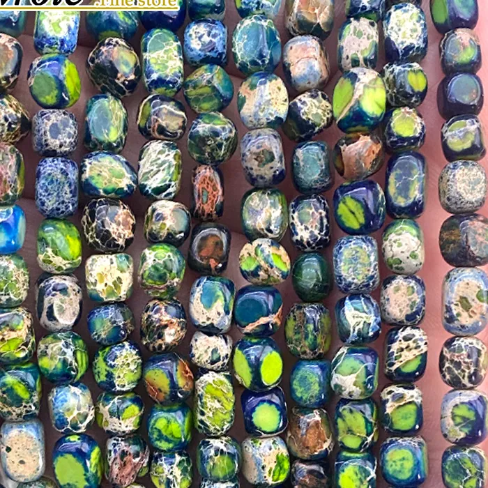 Authentic Natural Stone 5-7MM Irregular Lemon Green Blue Sea Sediment Jasper Spacer Beads for Jewelry Making Diy Bracelet Accessories
