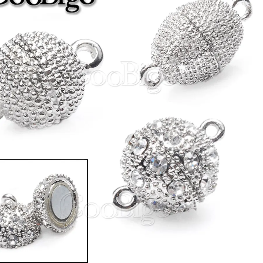 Authentic 5 Sets Metal Magnetic Connected Clasps Rhinestone Charms Beads Necklace Pendant for Bracelet Jewelry Making DIY Crafts