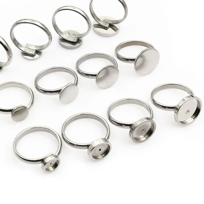 Authentic 5pcs 6/8/10/12/14mm Inner Size No Fade Stainless Steel Craft Ring Cabochons Blank Base Settings DIY Jewelry Making Accessories