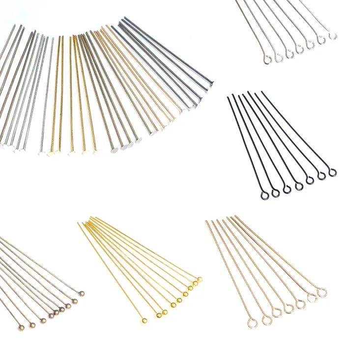 Authentic 200Pcs/Lot 16-50mm Heads Eye Flat Head Pin Gold Plated Ball Head Pins for Jewelry Findings Making Accessories Supplies
