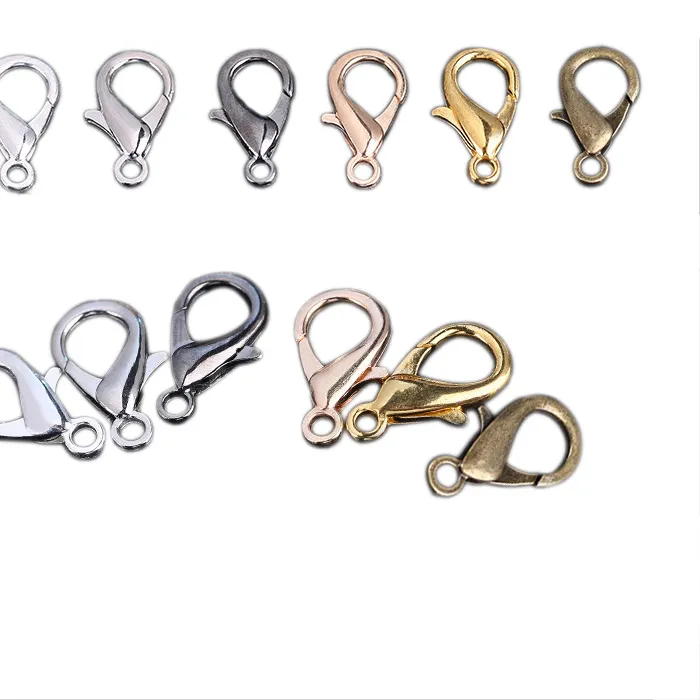 Authentic 50pcs/lot 10*5 12*6 14*7mm Gold Rhodium Metal Lobster Clasps Hooks For Necklace Bracelet Chain DIY Jewelry Findings