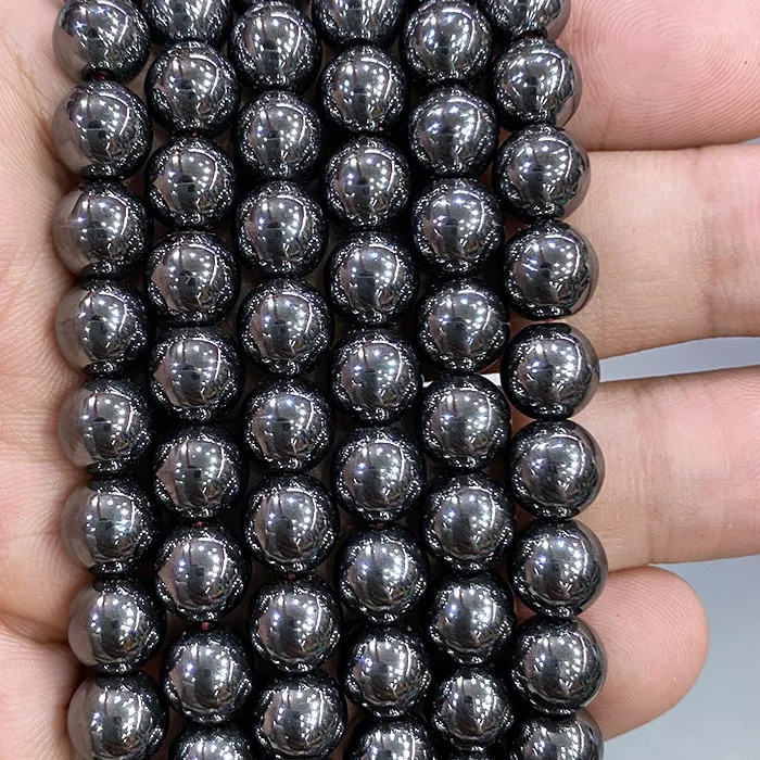 Authentic Natural Stone Smooth Black Hematite Round Beads DIY Handmade Bracelet Necklace for Jewelry Making 15" Strand 4 6 8 10 12MM