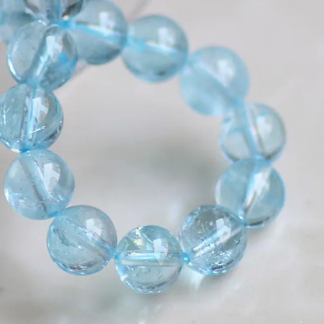 Authentic Natural Blue Topaz Clear Round Beads Bracelet Jewelry Rare Woman Men Genuine Topaz Fashion GIft 7mm 8mm AAAAAA
