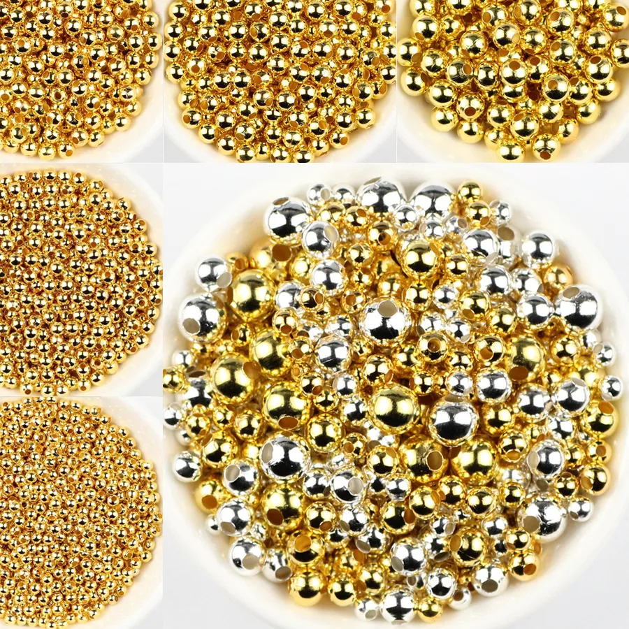 Authentic JHNBY Gold Plated Metal beads 2/3/4/5/6/8MM Round Iron Spacer Loose Beads For Jewelry Bracelets Necklace Making DIY Accessories
