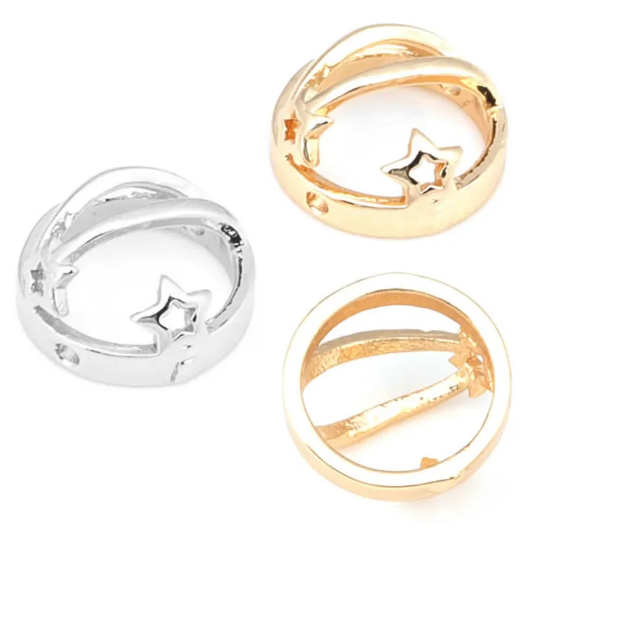 Authentic 10PCS 10MM 18K Gold Color Brass Fit Connect 8MM Beads 2 Holes Half Round Circle Jewelry Making Supplies Diy Findings Accessories