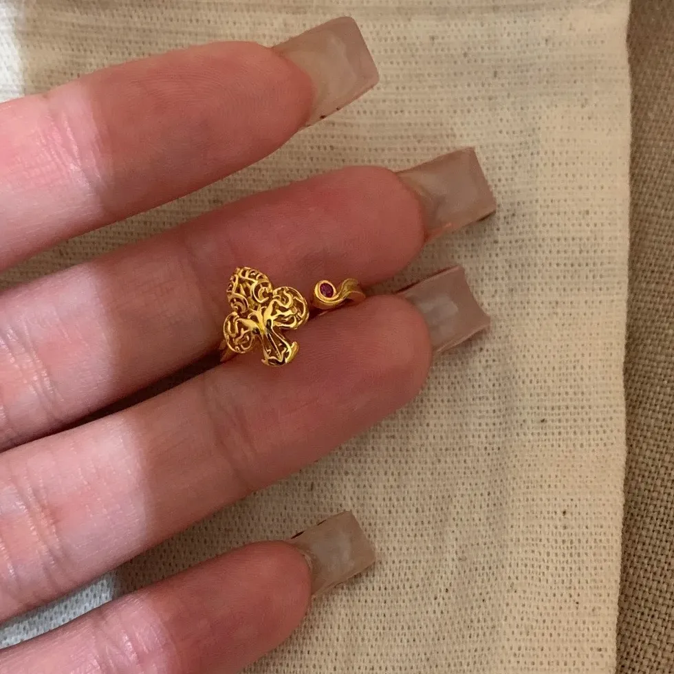 Authentic Hot Sale Vintage Hollow Lucky Tree of Life Gold Plated Ring Noble Birthday Blessing Anniversary Valentine Jewelry for Women