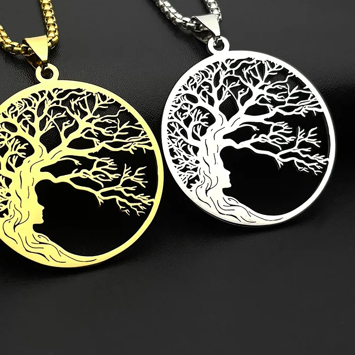 Authentic Tree Of Life Woman Hair Chain For Women Men Stainless Steel Silver Color Female Face Nature Fashion Necklaces Jewelry Accessory