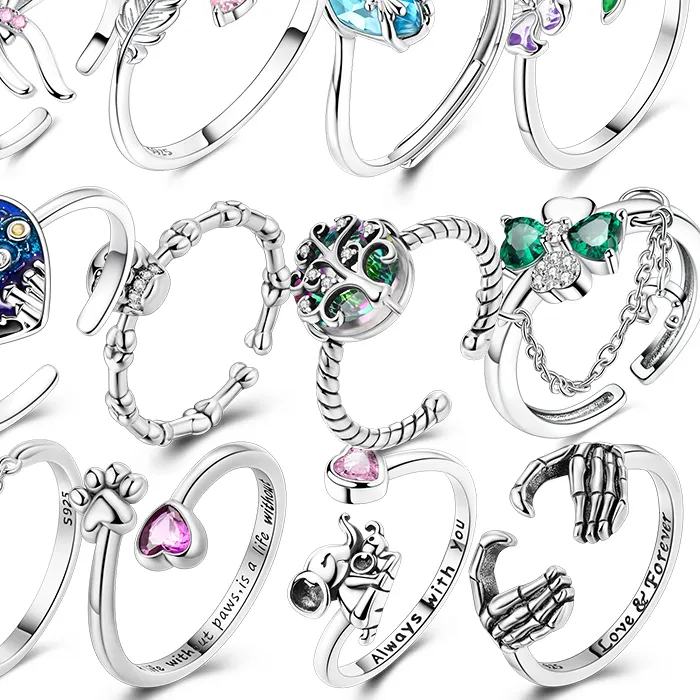 Authentic Original 925 Sterling Silver Women Open Rings Tree of Life Clover Cat Claw Open Ring For Party Jewelry Anniversary Birthday