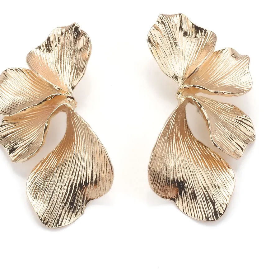 Authentic Statement Petal Shape Dangle Earrings Indian Raised Twisted Irregular Earrings Lady Jewelry