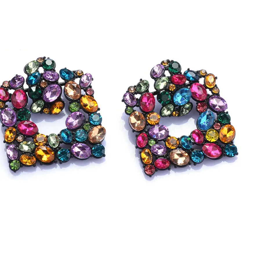 Authentic 2026 Colorful Crystal Rhinestones Square Dangle Earrings Women Indian Statement Geometric Large Drop Earrings Jewelry