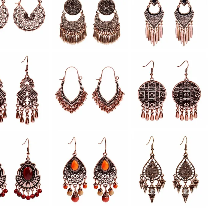 Authentic Women's Vintage Boho Ethinic Rose Golden Hanging Dangle Earrings Ornaments Female Indian Brincos Statement Jewelry Accessories