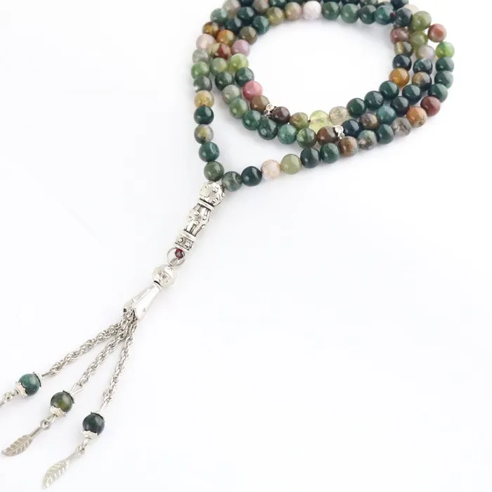 Authentic 100% Natural Agate Prayer Bracelet Islamic Muslims Tabbih Allah Rosary Indian Agate Bracelet 99 Beads 6-10mm Agate Necklace