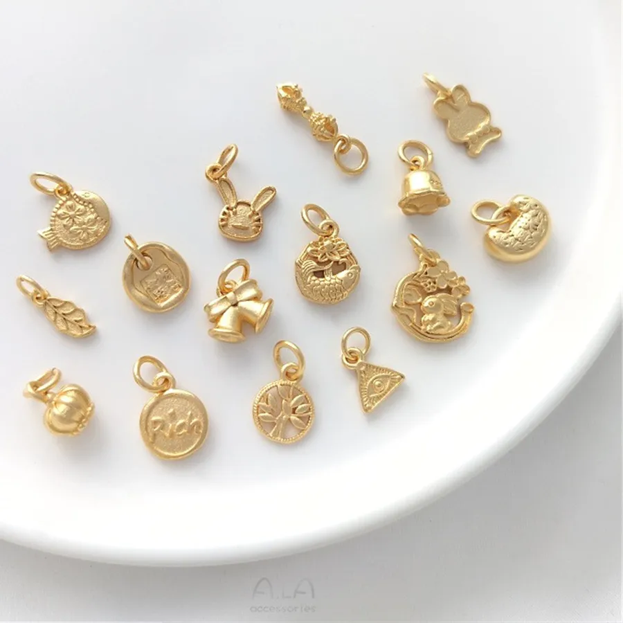 Authentic Sand Gold Rabbit Small Fish Bell Orchid Pendant Diy Bracelet Necklace Jewelry Hanging Accessories