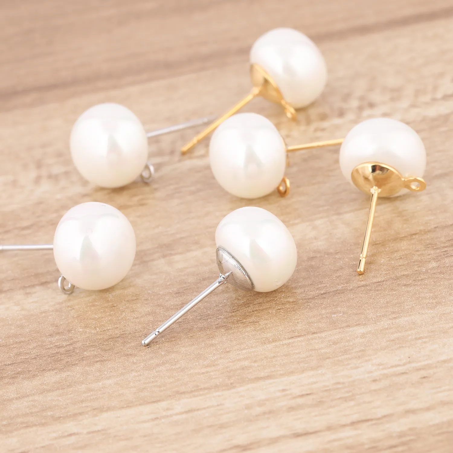 Authentic Enchanted Pearl Guardians: 10pcs White K Gold Plated Earring Post Studs