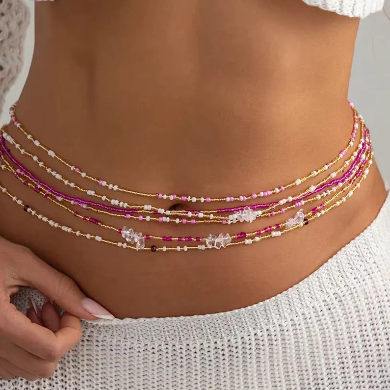 Authentic Ingemark 6 Pcs/Set Y2K Rice Beads Waist Belly Chain for Women Boho Summer Beach Sexy Simple Body Chain Charm Jewelry Accessories