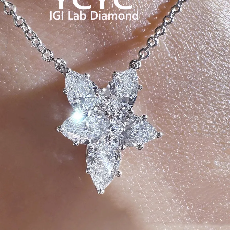 Authentic 14k Gold White Necklace 5pcs Pear Cut IGI Lab Grown Diamond Dainty Necklace Pendant ﻿