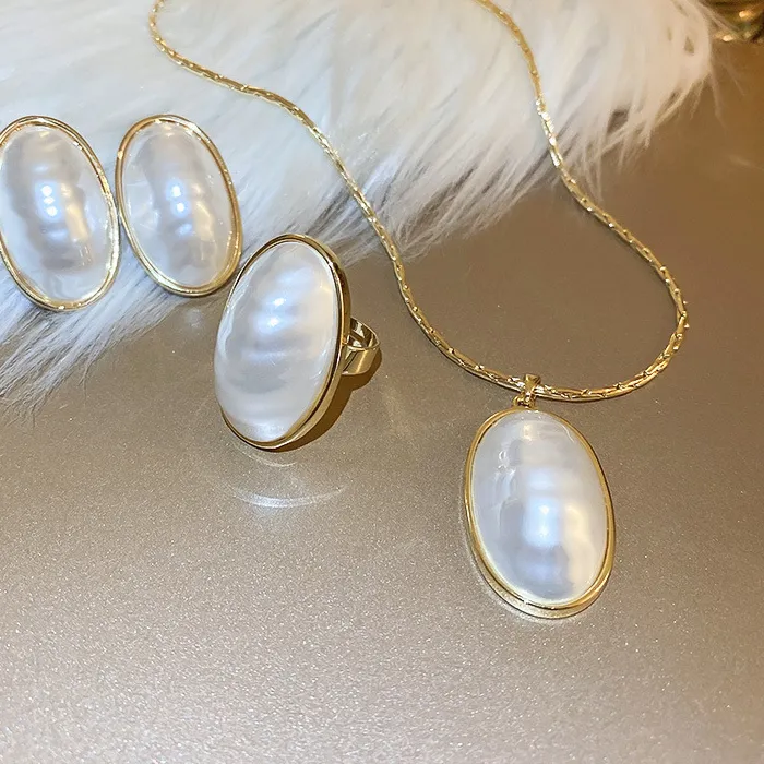 Authentic Oval Big Pearl Necklace for Women French Fashion New Luxury Fashion High Quality Pearl Stud Earrings Wedding Jewelry Sets