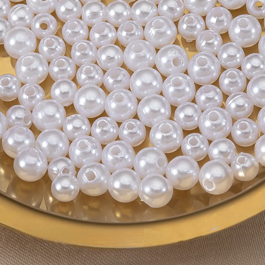 Authentic 200pcs Perforated ABS Imitation Pearl Beads 4/5/6/8/10mm Round Spacer Beads for DIY Jewelry Making and Sewing Crafts