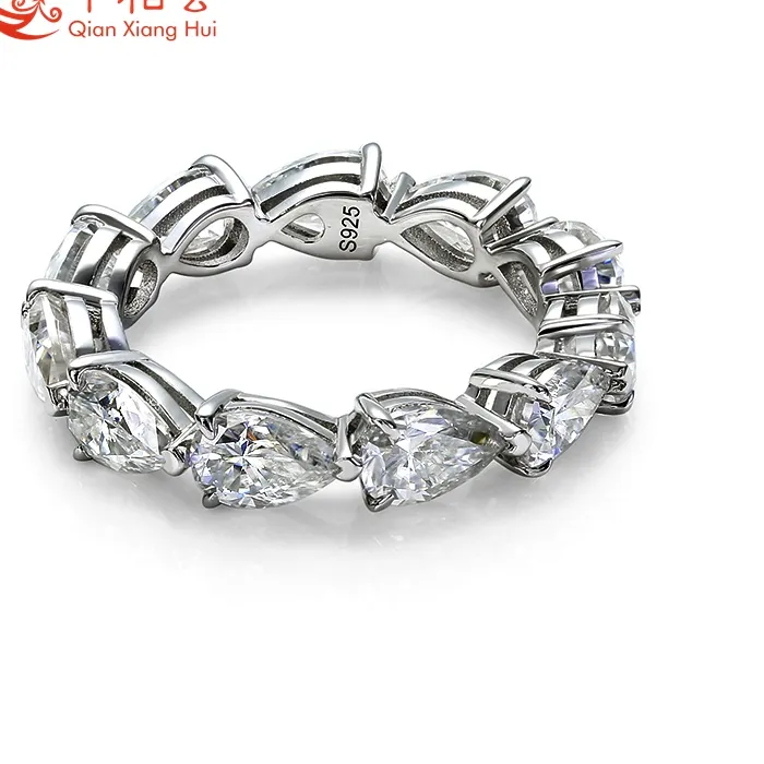 Authentic 0.5ct Pear White Moissanite Full Eternity Ring Band 4x6mm 925 Silver Jewelry for Dating Party Wedding Anniversary